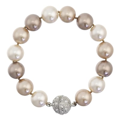 Behave - Armband - Glas-Parel - Magneetsluiting met steentjes - Beige Champagne Bruin