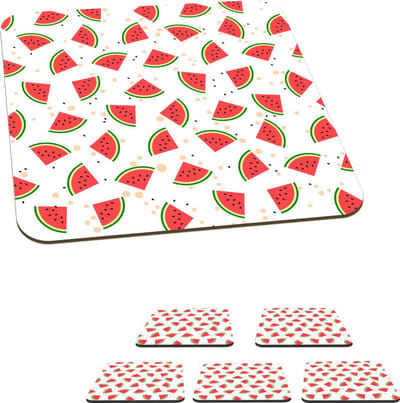 Onderzetters voor glazen - Zomer - Watermeloen - Roze - 10x10 cm - Glasonderzetters - 6 stuks