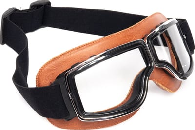 KIMU® Goggles Motorbril Skibril - Bril Bruin Montuur - Heldere Glazen - Pilotenbril Piloot Motor Steampunk Vintage Leatherlook Leren Bruine Solex Festival