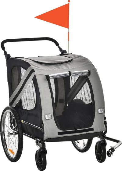 Fietskar voor honden 2-in-1 | Jogger en aanhanger voor huisdieren met reflectorvlag