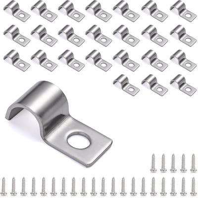 Set van 25 metalen kabelclips M10 voor wandmontage met enkele opening en zelftappende schroeven, geschikt voor kabels met een diameter van 10 mm, ideaal voor ordenen en bevestigen van kabels