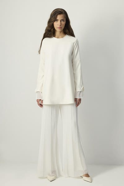 Touché Privé - Crêpe tuniek met chiffon manchetten - Crème - Dames