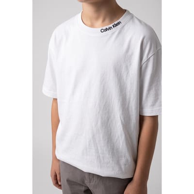 Calvin Klein Unisex Logo Embroidered Short Sleeve T-shirt Bright White Taglia: 8 | T-shirt Outlet | kids | Bianco