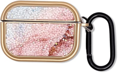 Casemania Hoesje Geschikt voor Apple AirPods Pro & Pro 2 - Goud - Diamant Marmer Glitter Cover met Ring en Sleutelhanger