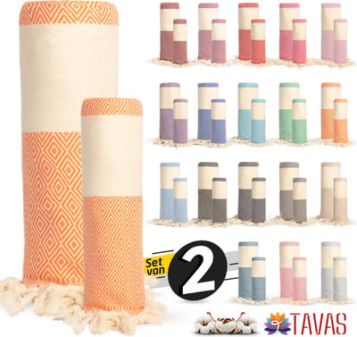 Rome Set van 2 | Hamamdoek 100x180 cm en Handdoek 50x90 cm 100% Katoen Spa Backpack Sauna Strandlaken Oranje