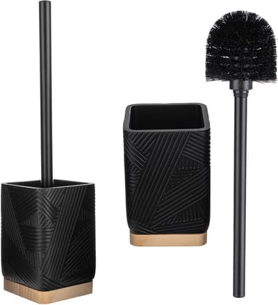 KADAX Wc-borstel met houder, toiletborstelset, toiletborstelset met handvat en houder, toiletborstel met borstelhouder, wc-garnituur zonder boren (vierkant zwart)