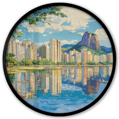 Poster in lijst Rond - Fotolijst 40x40 cm - Posters - Berg - Skyline - Strand - Water - Ronde posterlijst zwart - Decoratie - Wanddecoratie woonkamer - Muurdecoratie slaapkamer