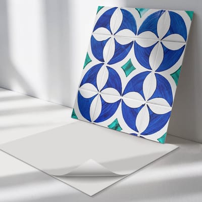 Wallfluent Vinyl Tegels - Geometrische Tegelpatronen Zelfklevende Vinyltegels - 30 cm x 30 cm - Blauw Vinyl Tegels - 9 stuks - Vierkant PVC Tegels - Texturen Plaktegels - Vloer Tegels PVC - Plaktegels Keuken en Badkamer