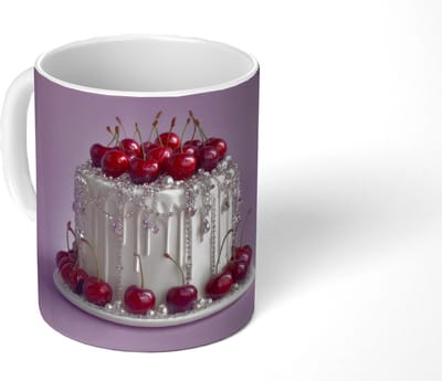 Mok - Koffiemok - Taart - Kersen - Juwelen - Rood - Mokken - 350 ML - Beker - Koffiemokken - Theemok