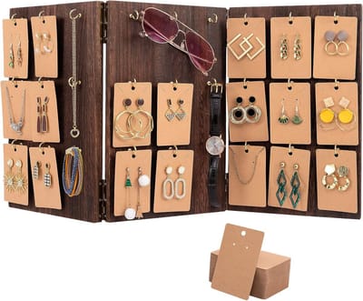 Houten sieradendisplaystandaard met 3-zijdig paneel - Ideaal voor oorbellen en ringen