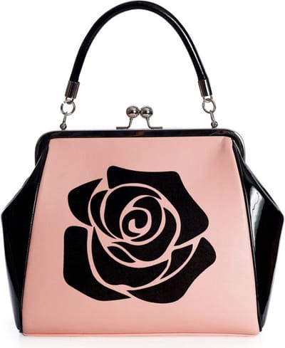 Banned Retro 50's Country Rose Handtas nude - Mooie Lakaccenten en fluwelen Zwarte Roos - (bxhxd) ca. 27cm x 25cm x 10cm