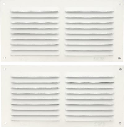 AMIG Ventilatierooster/muurrooster met gaas - 2x - 100 x 200mm - aluminium - wit - schoepenrooster - tegen muggen en insecten