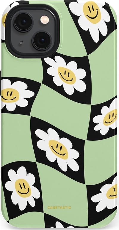 Casetastic hoesje geschikt voor Apple iPhone 13 - MagSafe - Dubbellaagse bescherming - Golvende madeliefjes - Fashion Case - Mintgroen Zwart Wit Beige