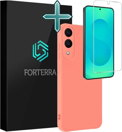 Hoesje Met Screenprotector - Geschikt voor Samsung Galaxy S25 Edge - Sterk & Shockproof - Telefoon Hoes - Back Cover - Siliconen Case - Lichtroze