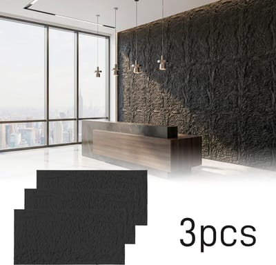 Froadp 3 stuks Plaatwerk met rotslook, 120 x 63 cm, 5 cm dik wandpanelen, PU-wandbekleding Donkergrijs