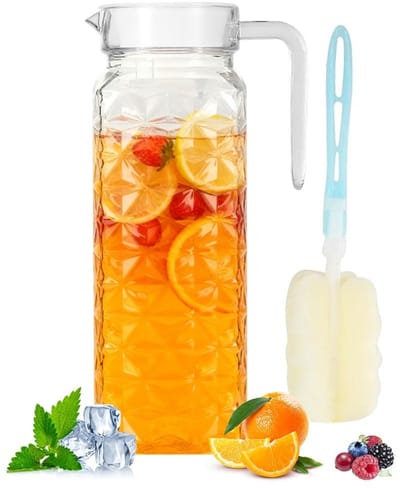 Dailygoods- Waterkaraf 1,1 liter - Transparante Acryl Karaf - Roestvrijstalen Deksel - Handgreep - Lichtgewicht en Duurzaam - Eenvoudig te Reinigen - Waterkan