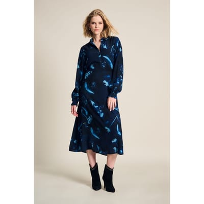 POM Amsterdam Dress - Feathers And Floral Blue Maat: 34 | Blousejurken Outlet | Dames | Blauw