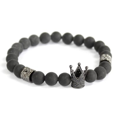 Kristallen kroon / zwarte agaat - edelsteen armband