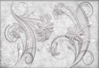 Fotobehang Floral Abstract Silver Grey | PANORAMIC - 250cm x 104cm | 130g/m2 Vlies
