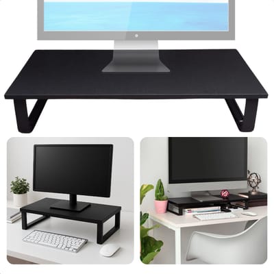 Cheqo® Monitorstandaard MDF - Monitor Standaard - Bureau Organizer - Monitor Verhoger - Laptop Standaard - Laptopverhoger - Ergonomische Bureau Verhoger - Zwart Metaal Design