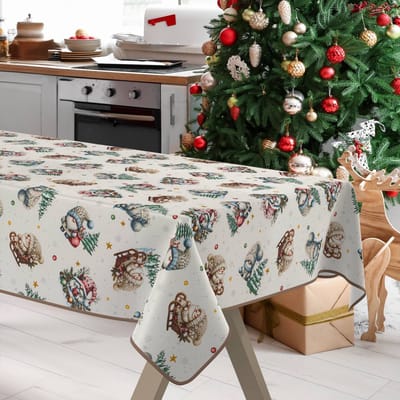 ANRO Tafelkleed Kerstman Groen 200x140cm Met sierband Afwasbaar Waterafstotend Binnen & Buiten