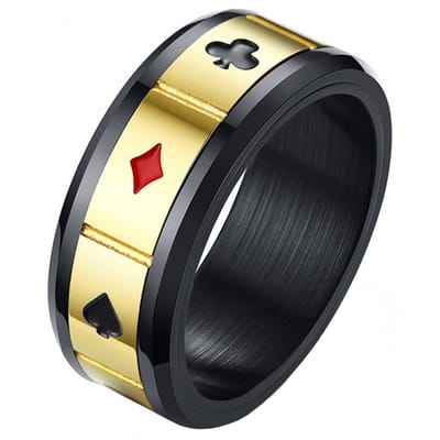 Stalen mannen ring Lucky Cards Spinner Goud Zwart-21.5mm