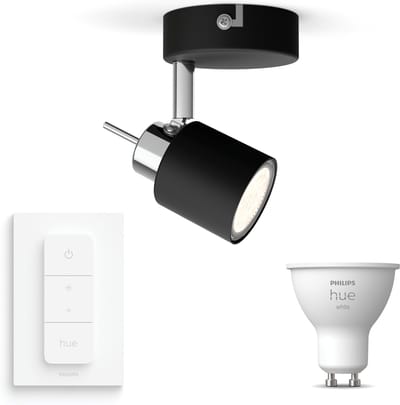 Philips Hue Meranti Opbouwspot (Zwart) - Warmwit Licht - Incl. Hue Dimmer Switch - Wandspot of Plafondspot met 1 Lichtpunt - GU10 - Hue White