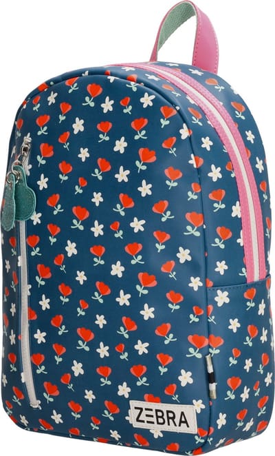 Zebra Trends Girls Rugzak Kinderen - Schooltas met verstelbare schouderband - Kinderrugzak van Imitatieleder - Blauw en Multi Bloemen