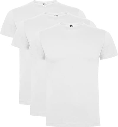 3 Pack Roly Dogo Premium Heren T-Shirt 100% katoen Ronde hals wit, Maat S