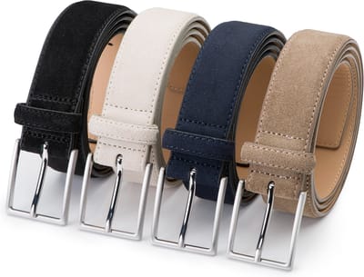 DTCH.FIT Herenriem Suède Bobby - Riem Zwart, Beige, Blauw & Taupe - Pantalon & Jeans Broekriem - Riemmaat 95cm - Totale lengte 110cm - 4 Stuks