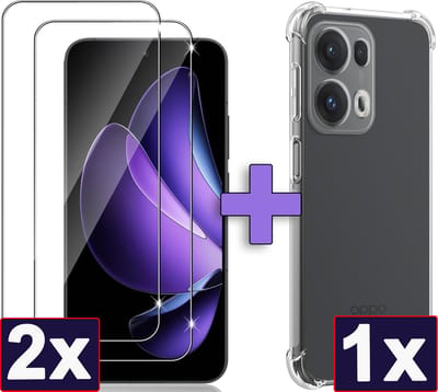 Casemania Hoesje & Glas Geschikt voor Oppo Reno 13 Pro - Transparant & 2x Glazen Screenprotector - Anti Shock Hybrid Back Cover