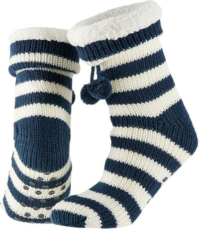 Apollo Dames huissokken/slofsokken - blauw/wit - gestreept - maat 36-41 - Anti-slip