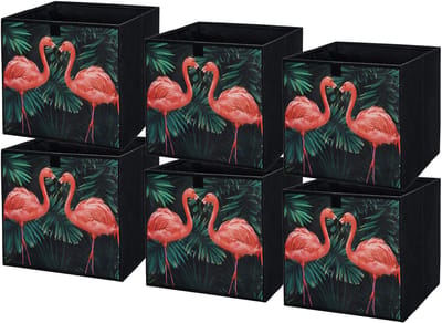 LAVITA Opbergmand Textiel - 31x31x31cm Flamingo 6 stuks - Opbergbox kledingkast - Stoffen lade organizer vouwdozen