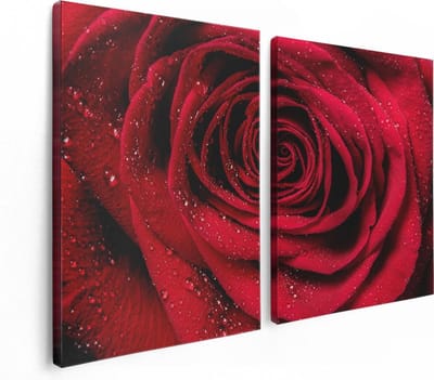 Artaza Canvas Schilderij Tweeluik Rode Roos Met Waterdruppels - Bloem - 120x80 - Foto Op Canvas - Canvas Print