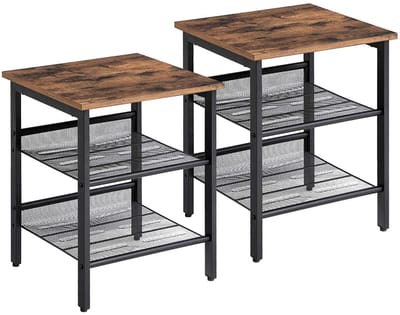 Begryf - Set van 2 bijzettafels - industrieel - houtlook en zwart metaal - 40 x 40 x 50,8 cm