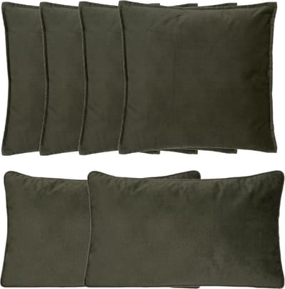 Atmosphera Bank/sierkussens Sophia - set 6x - Olijfgroen - polyester - met rits - In 2 formaten