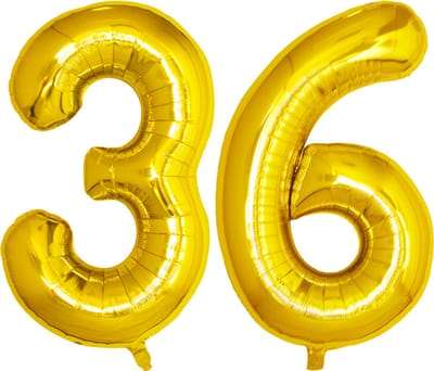 Folie Ballon Cijfer 36 Jaar Goud Verjaardag Versiering Helium Cijfer Ballonnen Feest versiering Met Rietje - 86Cm