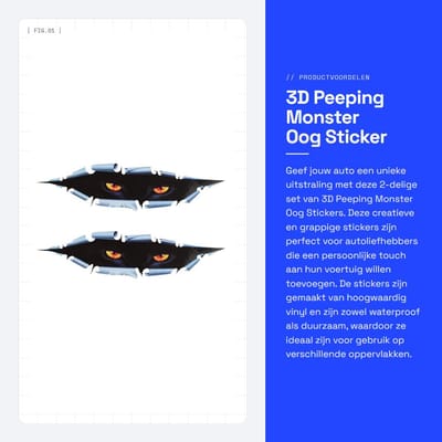 Dailygoods- Auto Sticker 3D Grappig Monster Oog - Zelfklevend - Waterdicht - Voor Auto/Raam/Laptop - Eenvoudig te Verwijderen - Veilig en Milieuvriendelijk - Autodecal