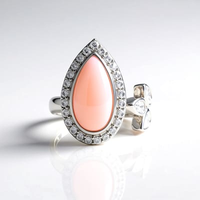 Cavill - Verstelbare Ring 925 Sterling Zilver Geplatineerd - 3,369 ct Roze Opaal Peervorm - 4,969 ct Zirkonia - Elegante Damesring