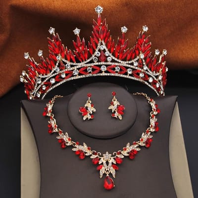 Groene Bruidssieradensets voor Vrouwen Bruiloft Tiara Meisjes Tiara's en Ketting Oorbellen Bruid Feest Kostuum Sieraden Accessoires