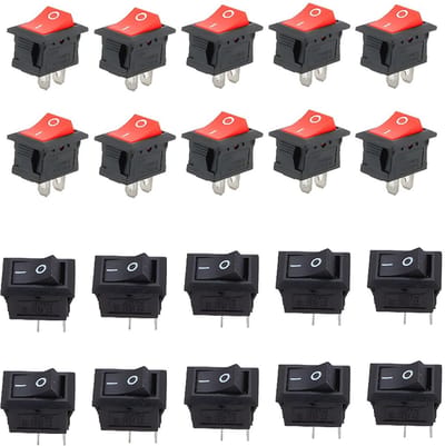 Allecto Plus - Mini tuimelschakelaar set voor auto, boot en huishoudelijke apparaten - Zwart en rood - 20 stuks