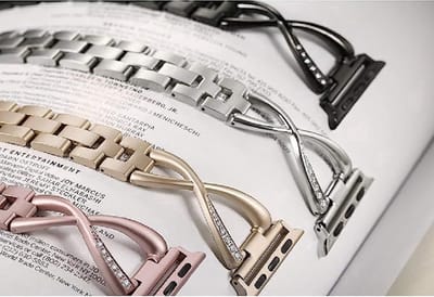 New Age Devi - Elegante metalen band met diamantjes - Geschikt voor Apple Watch 38mm - 40mm - 41mm - 42mm - Girl Bling slanke metaal RVS dames armband - Voor iWatch Series 109876SE54321