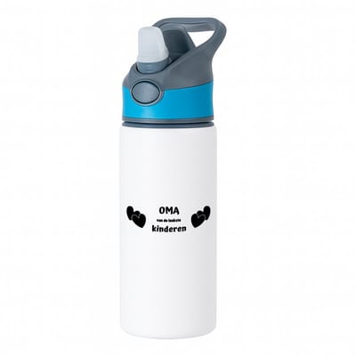 Hacebo® - oma van de leukste kinderen waterfles met rietje blauw - Oma - de leukste oma - verjaardag - cadeau voor oma - kado - geschenk - water fles - 650ML