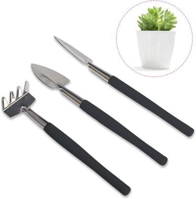 Mini Tuinset met 3 Stukken van RVS - Schep, Hark en Spade voor Vetplanten, Potplanten en Bloemen