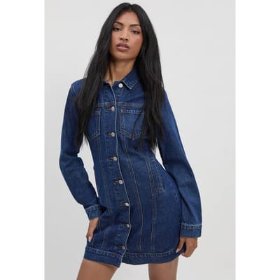 boohoo Dames Western Denim Mini-jurk | Indigo | Maat: 6