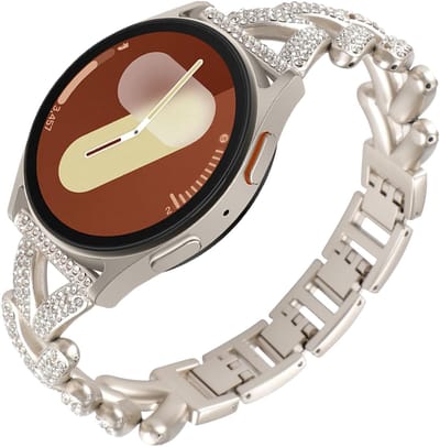 Stravo 20mm Luxe Dames Horlogebandje met Strass – RVS Schakelband – Geschikt voor Samsung Galaxy Watch 7 / 6 / 5 / 4 (Classic) – Compatibel met Garmin Vivoactive 5 / 3, Forerunner 245, Venu SQ 2, Vivomove – Huawei Watch (20mm) – Starlight