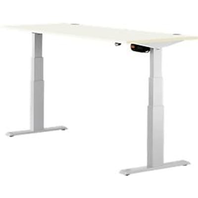 Schäfer Shop Select ERGO-T bureau, elektrisch in hoogte verstelbaar, rechthoekig, T-voet, B 1800 x D 800 x H 640-1300 mm, wit/blank aluminium