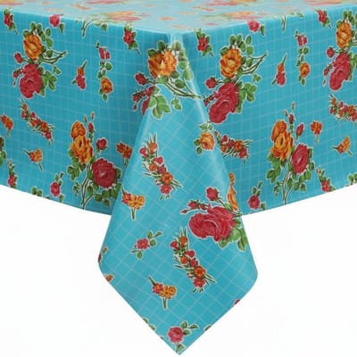Protecttable - Rond Mexicaans tafelzeil Rosedal lichtblauw ⌀118cm - Tafelkleed Afwasbaar - Kunststof
