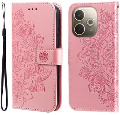 Hoesje Geschikt voor Oppo A5 Pro - Mandala Book Case met Pasjeshouder - Beschermhoes met Portemonnee Roze Goud