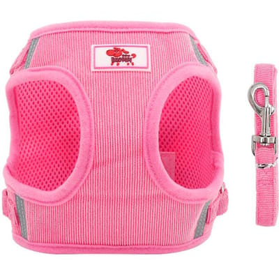 Honden Harnas Hond Trektouw Corduroy Ademende Hond Borstband Reflecterende Huisdier Borstband Wandeltouw Set XS bust 26-29cm pink